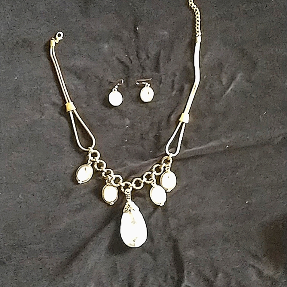 Crystal and brass necklace and earrings